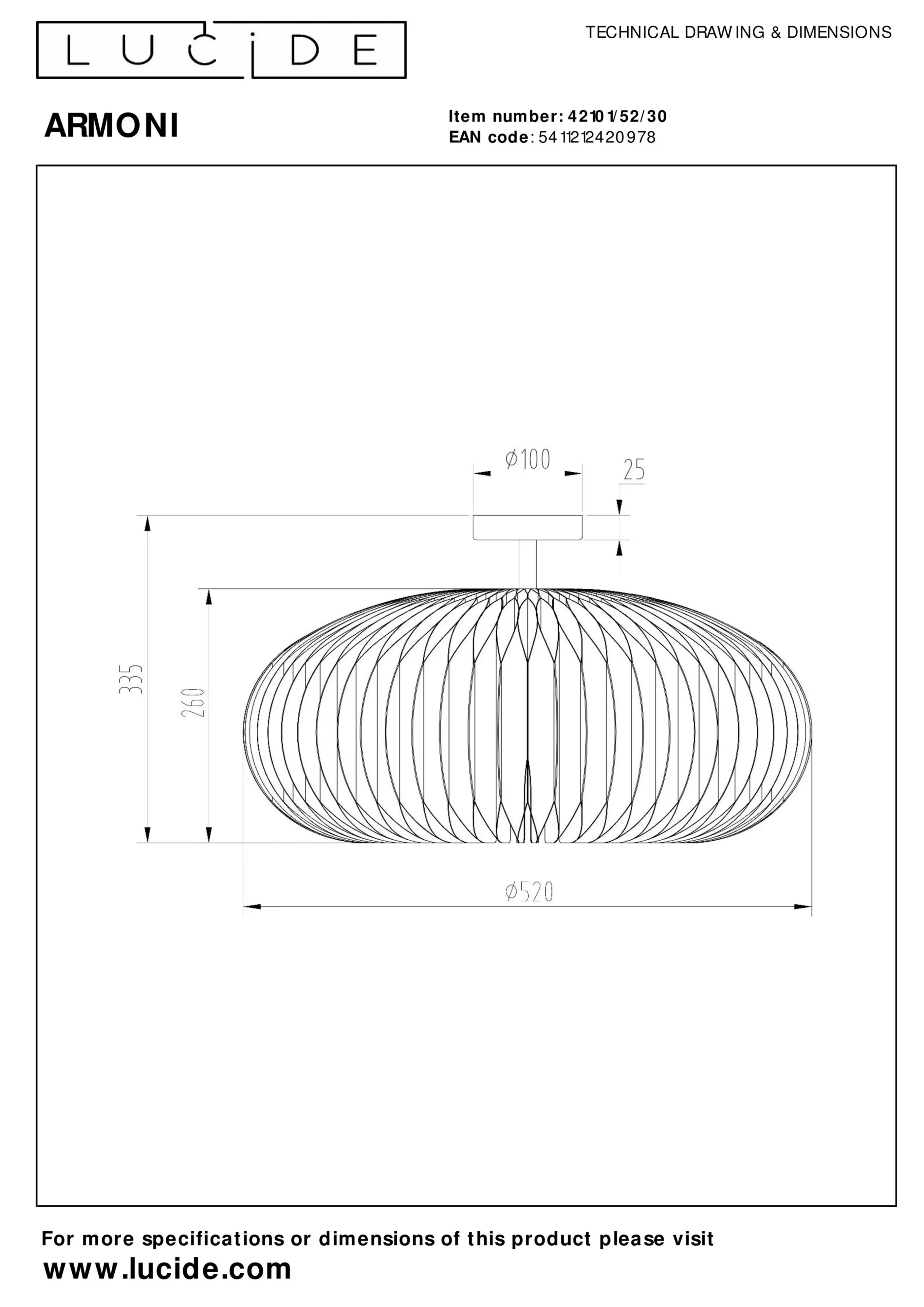 Clearance ARMONI - Plafonnière - Ø 52 cm - 1xE27 - Zwart Plafondlampen