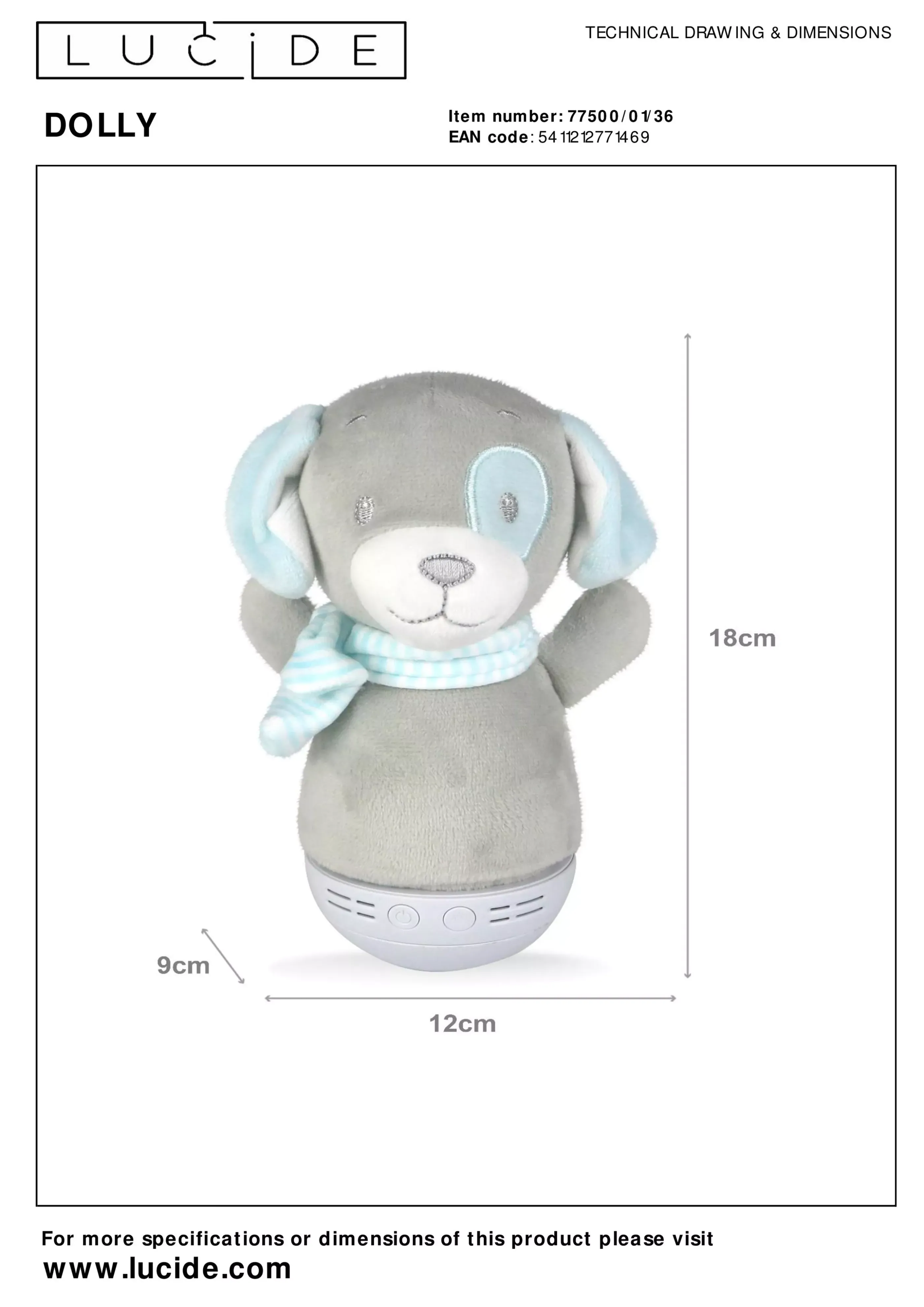 Outlet DOLLY - Tafellamp Kinderkamer - Batterijen - LED - 1x3W 2700K - Met muziekfunctie - Grijs Tafellampen