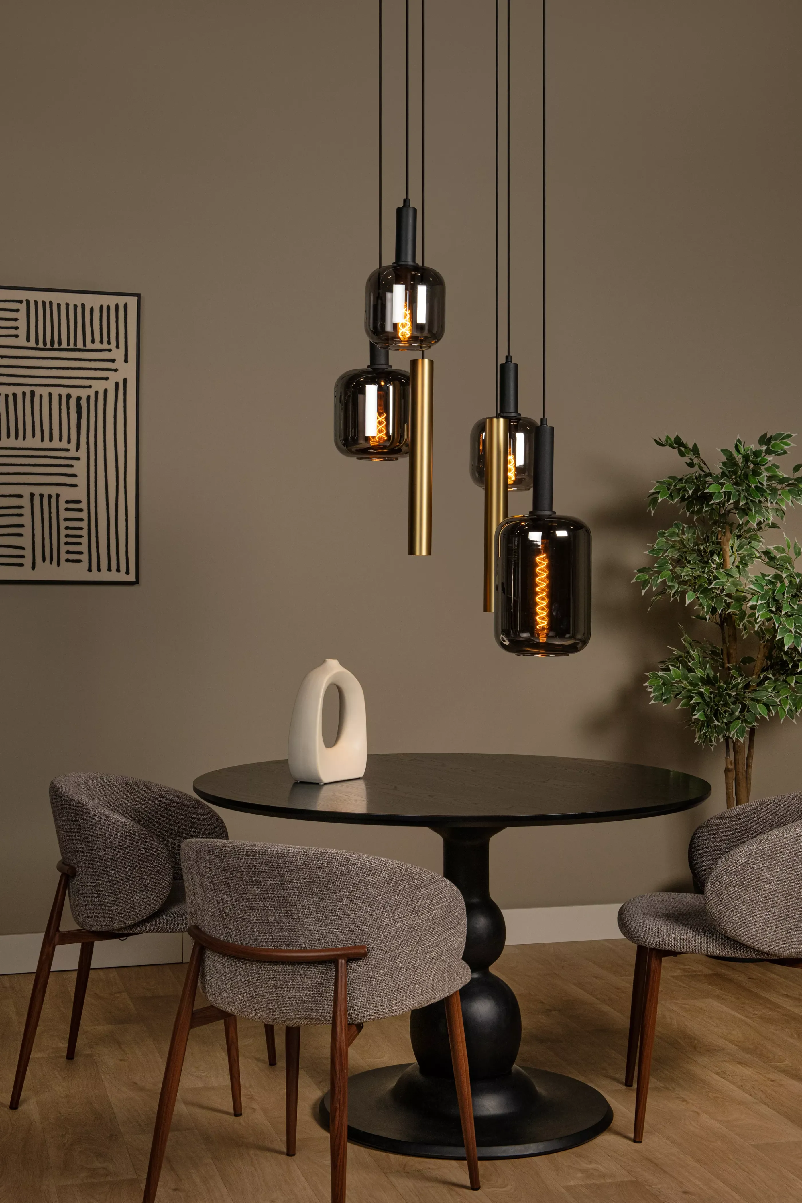 Discount JOANET - Hanglamp - Ø 65 cm - 4xE27 - Koffie Hanglampen