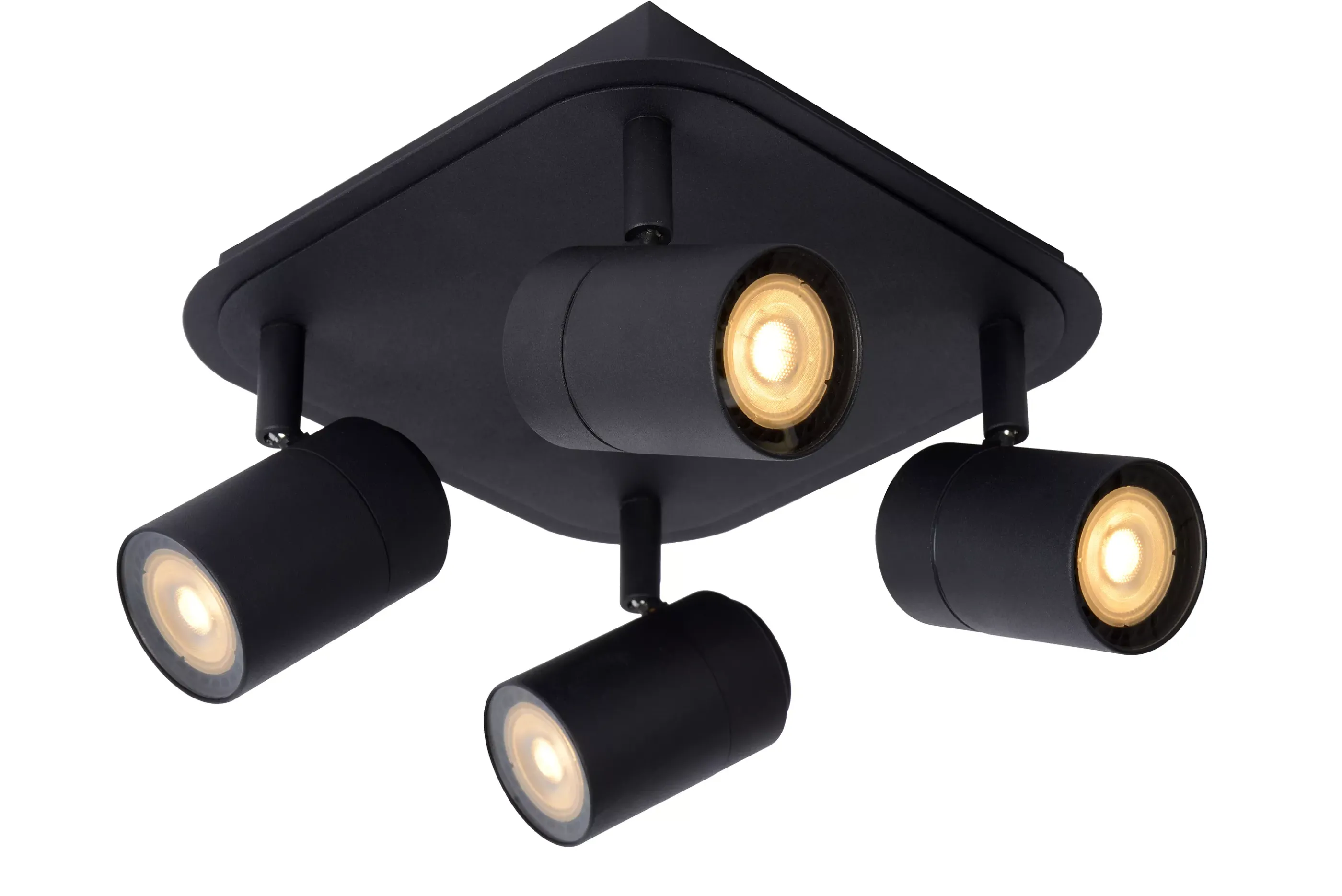 Outlet LENNERT - Plafondspot Badkamer - LED Dimb. - GU10 - 4x5W 3000K - IP44 - Zwart Plafondlampen