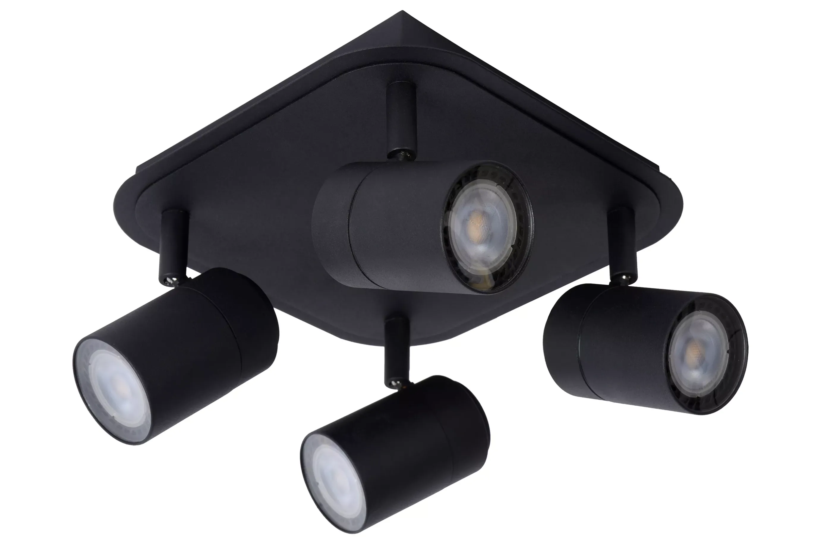 Outlet LENNERT - Plafondspot Badkamer - LED Dimb. - GU10 - 4x5W 3000K - IP44 - Zwart Plafondlampen