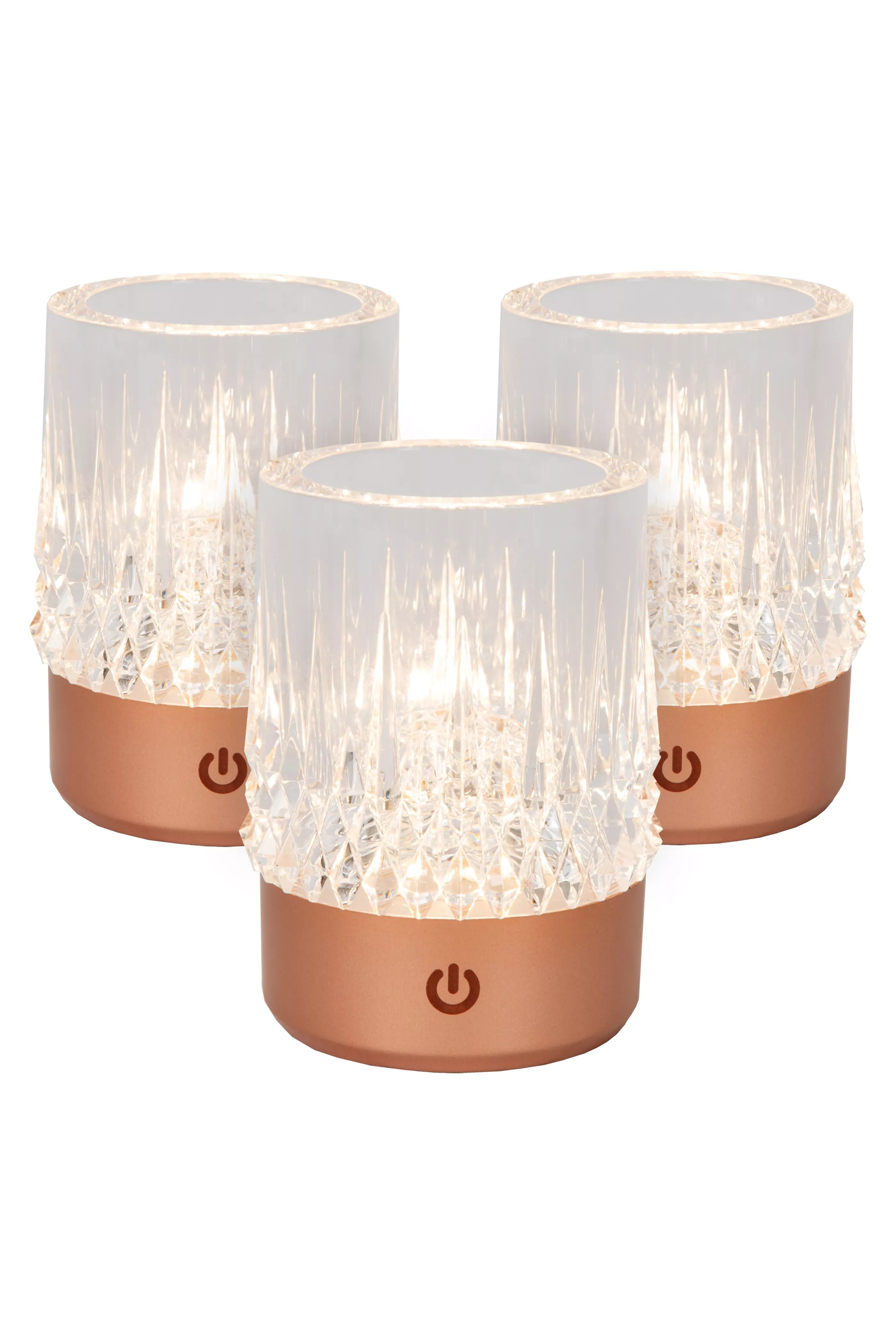Hot LILY - Oplaadbare Tafellamp - Accu/Batterij - Ø 8 cm - LED Dim to warm - 1x3W 2700K/3000K - Koper - Set van 3 Tafellampen