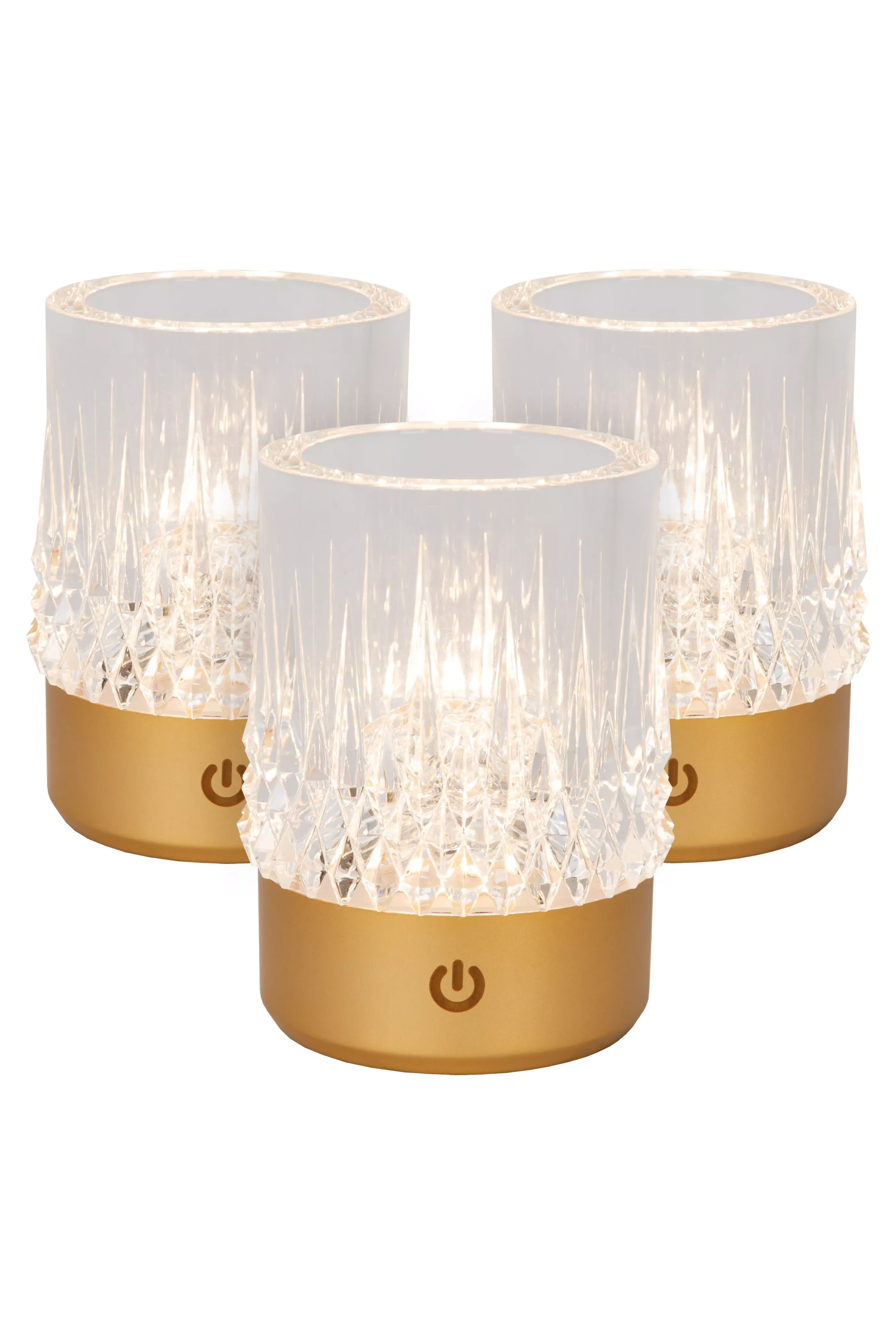 Hot LILY - Oplaadbare Tafellamp - Accu/Batterij - Ø 8 cm - LED Dim to warm - 1x3W 2700K/3000K - Mat Goud / Messing - Set van 3 Tafellampen