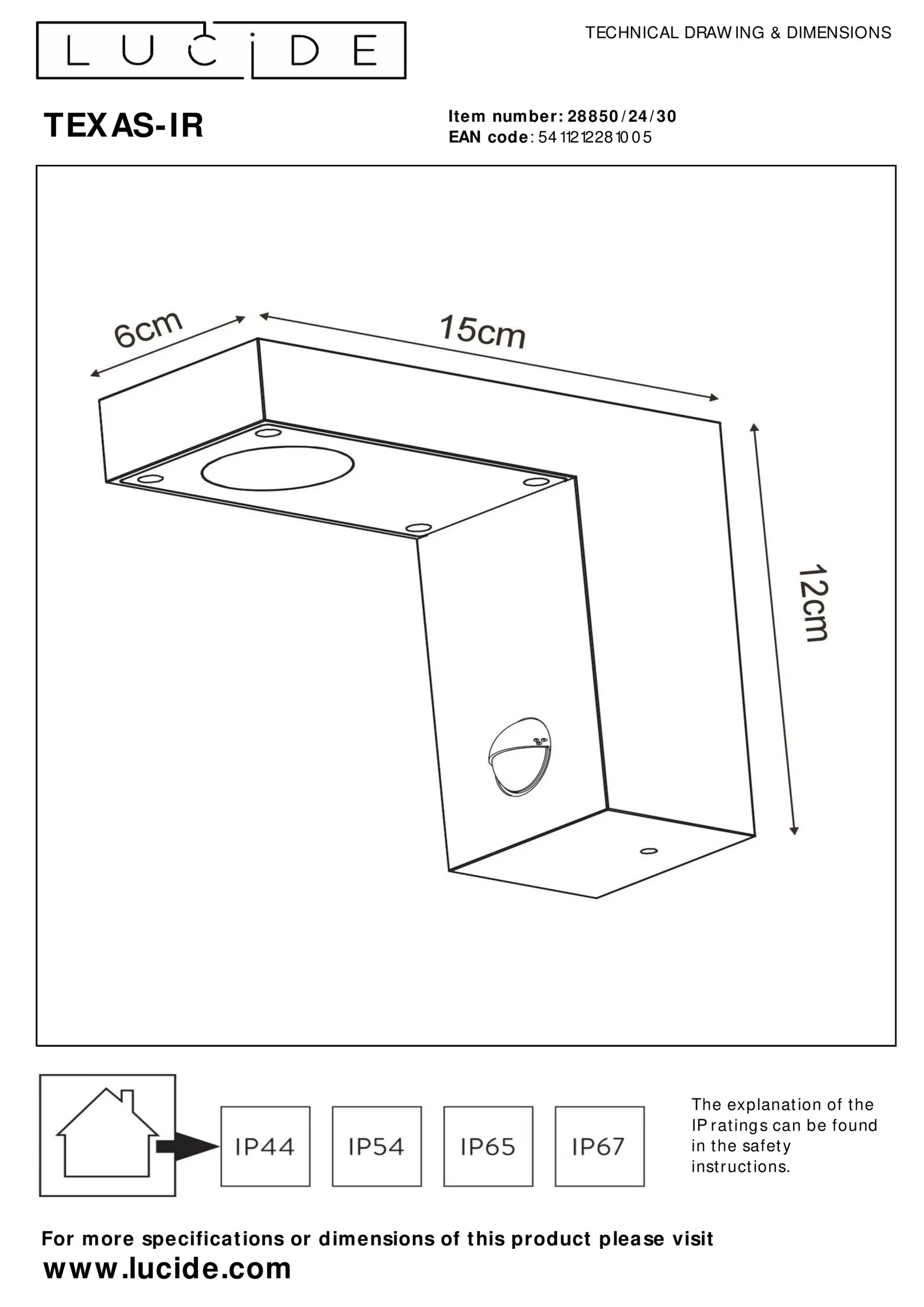 Online TEXAS-IR - Wandspot / Wandlamp Binnen/Buiten - LED - 1x7W 3000K - IP54 - Beweging & dag/nacht sensor (uitschakelbaar) - Antraciet Wandverlichting Buiten